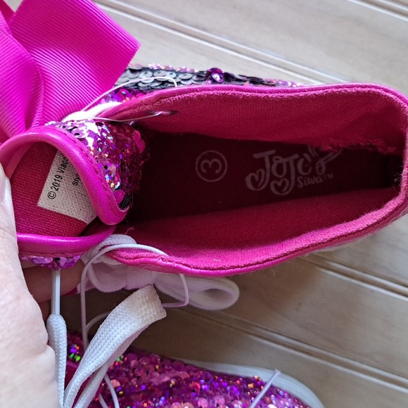 NWT JoJo Ground Up Pink Sequin Sparkly Hot Pink With Bow Girl High Top Sneakers - Picture 5 of 6